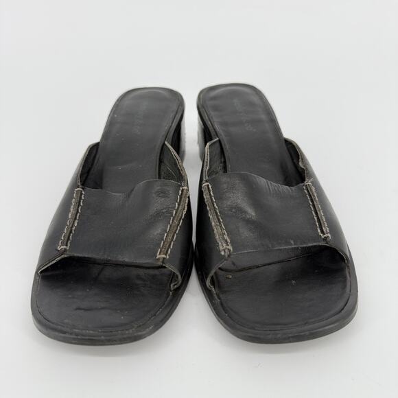 Wesley and Co Leather Sandals Size 6 Square Toe Block Heel Minimal Y2K Brazil - Picture 3 of 9